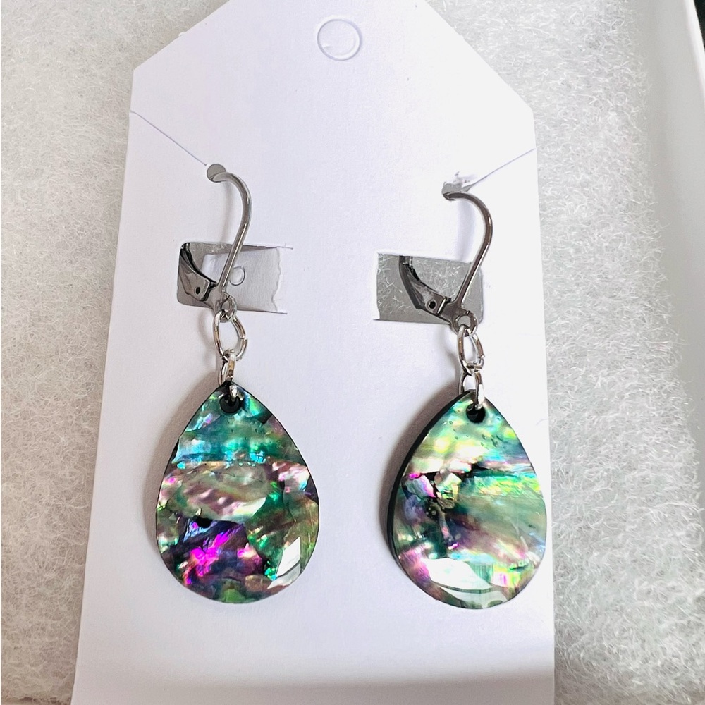 Vibrant Abalone Teardrop Earrings with Silver Hooks